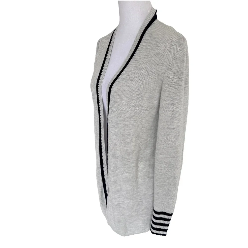 Talbots T by Talbots Navy Gray Open Front Cardigan Size M Luxury Nautical Vacay - Picture 4 of 10